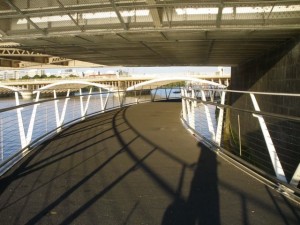 New pedestrian footbridge under Chelsea Bridge looking east