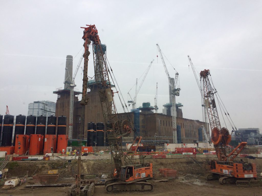 Battersea Power Station - three of the four chimneys have been rebuilt